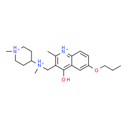 ChemSpider 2D Image | 4-Hydroxy-2-methyl-3-{[methyl(1-methyl-4-piperidiniumyl)ammonio]methyl}-6-propoxyquinolinium | C21H34N3O2