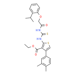 ChemSpider 2D Image | Ethyl 4-(3,4-dimethylphenyl)-2-({[(2-isopropylphenoxy)acetyl]carbamothioyl}amino)-3-thiophenecarboxylate | C27H30N2O4S2