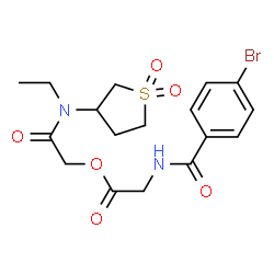 ChemSpider 2D Image | 2-[(1,1-Dioxidotetrahydro-3-thiophenyl)(ethyl)amino]-2-oxoethyl N-(4-bromobenzoyl)glycinate | C17H21BrN2O6S