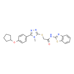 ChemSpider 2D Image | N-(1,3-Benzothiazol-2-yl)-2-({5-[4-(cyclopentyloxy)phenyl]-4-methyl-4H-1,2,4-triazol-3-yl}sulfanyl)acetamide | C23H23N5O2S2