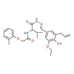 ChemSpider 2D Image | N-{1-[(2E)-2-(3-Allyl-5-ethoxy-4-hydroxybenzylidene)hydrazino]-3-methyl-1-oxo-2-butanyl}-2-(2-methylphenoxy)acetamide | C26H33N3O5