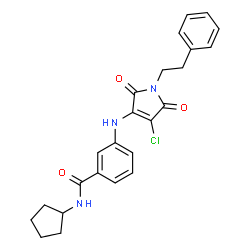 ChemSpider 2D Image | 3-{[4-Chloro-2,5-dioxo-1-(2-phenylethyl)-2,5-dihydro-1H-pyrrol-3-yl]amino}-N-cyclopentylbenzamide | C24H24ClN3O3