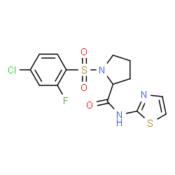 ChemSpider 2D Image | 1-[(4-Chloro-2-fluorophenyl)sulfonyl]-N-1,3-thiazol-2-ylprolinamide | C14H13ClFN3O3S2