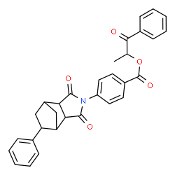 ChemSpider 2D Image | 1-Oxo-1-phenyl-2-propanyl 4-(3,5-dioxo-8-phenyl-4-azatricyclo[5.2.1.0~2,6~]dec-4-yl)benzoate | C31H27NO5