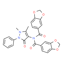 ChemSpider 2D Image | N-(1,3-Benzodioxol-5-ylcarbonyl)-N-(1,5-dimethyl-3-oxo-2-phenyl-2,3-dihydro-1H-pyrazol-4-yl)-1,3-benzodioxole-5-carboxamide | C27H21N3O7