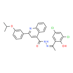 ChemSpider 2D Image | N'-[(1Z)-1-(3,5-Dichloro-2-hydroxyphenyl)ethylidene]-2-(3-isopropoxyphenyl)-4-quinolinecarbohydrazide | C27H23Cl2N3O3