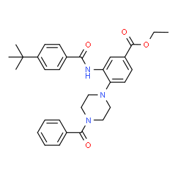 ChemSpider 2D Image | Ethyl 4-(4-benzoylpiperazin-1-yl)-3-[(4-tert-butylbenzoyl)amino]benzoate | C31H35N3O4