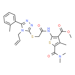 ChemSpider 2D Image | Methyl 2-[({[4-allyl-5-(2-methylphenyl)-4H-1,2,4-triazol-3-yl]sulfanyl}acetyl)amino]-5-(dimethylcarbamoyl)-4-methyl-3-thiophenecarboxylate | C24H27N5O4S2