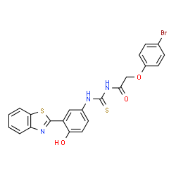 ChemSpider 2D Image | N-{[3-(1,3-Benzothiazol-2-yl)-4-hydroxyphenyl]carbamothioyl}-2-(4-bromophenoxy)acetamide | C22H16BrN3O3S2