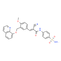 ChemSpider 2D Image | (2E)-2-Cyano-3-{4-methoxy-3-[(8-quinolinyloxy)methyl]phenyl}-N-(4-sulfamoylphenyl)acrylamide | C27H22N4O5S
