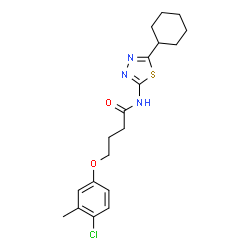 ChemSpider 2D Image | 4-(4-Chloro-3-methylphenoxy)-N-(5-cyclohexyl-1,3,4-thiadiazol-2-yl)butanamide | C19H24ClN3O2S