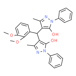 ChemSpider 2D Image | 4,4'-[(2,3-Dimethoxyphenyl)methylene]bis(3-methyl-1-phenyl-1H-pyrazol-5-ol) | C29H28N4O4