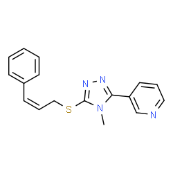 ChemSpider 2D Image | 3-(4-Methyl-5-{[(2Z)-3-phenyl-2-propen-1-yl]sulfanyl}-4H-1,2,4-triazol-3-yl)pyridine | C17H16N4S