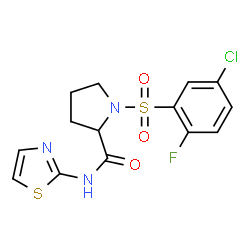 ChemSpider 2D Image | 1-[(5-Chloro-2-fluorophenyl)sulfonyl]-N-1,3-thiazol-2-ylprolinamide | C14H13ClFN3O3S2