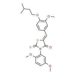 ChemSpider 2D Image | (5Z)-3-(2,5-Dimethoxyphenyl)-5-[3-methoxy-4-(3-methylbutoxy)benzylidene]-2-thioxo-1,3-thiazolidin-4-one | C24H27NO5S2