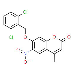 ChemSpider 2D Image | 7-[(2,6-Dichlorobenzyl)oxy]-4-methyl-6-nitro-2H-chromen-2-one | C17H11Cl2NO5