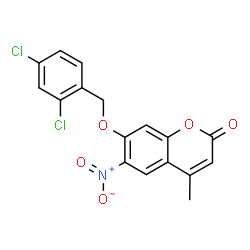 ChemSpider 2D Image | 7-[(2,4-Dichlorobenzyl)oxy]-4-methyl-6-nitro-2H-chromen-2-one | C17H11Cl2NO5