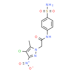 ChemSpider 2D Image | 2-(4-Chloro-5-methyl-3-nitro-1H-pyrazol-1-yl)-N-(4-sulfamoylphenyl)acetamide | C12H12ClN5O5S