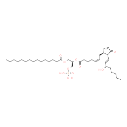 ChemSpider 2D Image | (2R)-1-(Pentadecanoyloxy)-3-(phosphonooxy)-2-propanyl (5Z,13E,15S)-15-hydroxy-11-oxoprosta-5,9,13-trien-1-oate | C38H65O10P