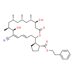 ChemSpider 2D Image | 2-Phenylethyl (1R,2R)-2-[(2S,4E,6Z,8R,9S,11R,13S,15S,16S)-7-cyano-8,16-dihydroxy-9,11,13,15-tetramethyl-18-oxooxacyclooctadeca-4,6-dien-2-yl]cyclopentanecarboxylate | C36H51NO6