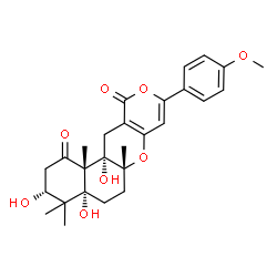 ChemSpider 2D Image | (3R,4aR,6aR,12aS,12bS)-3,4a,12a-Trihydroxy-9-(4-methoxyphenyl)-4,4,6a,12b-tetramethyl-3,4,4a,6,6a,12,12a,12b-octahydro-2H,11H-benzo[f]pyrano[4,3-b]chromene-1,11(5H)-dione | C27H32O8