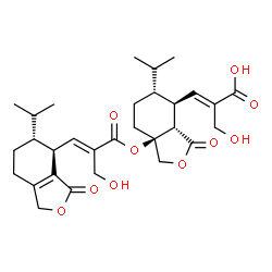 ChemSpider 2D Image | (2E)-2-(Hydroxymethyl)-3-[(3aS,4S,5R,7aS)-7a-({(2E)-2-(hydroxymethyl)-3-[(4S,5R)-5-isopropyl-3-oxo-1,3,4,5,6,7-hexahydro-2-benzofuran-4-yl]-2-propenoyl}oxy)-5-isopropyl-3-oxooctahydro-2-benzofuran-4-y
l]acrylic acid | C30H40O10
