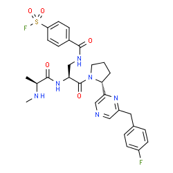 ChemSpider 2D Image | 4-({(2S)-3-{(2R)-2-[6-(4-Fluorobenzyl)-2-pyrazinyl]-1-pyrrolidinyl}-2-[(N-methyl-L-alanyl)amino]-3-oxopropyl}carbamoyl)benzenesulfonyl fluoride | C29H32F2N6O5S