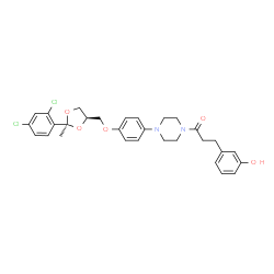 ChemSpider 2D Image | 1-[4-(4-{[(2S,4R)-2-(2,4-Dichlorophenyl)-2-methyl-1,3-dioxolan-4-yl]methoxy}phenyl)-1-piperazinyl]-3-(3-hydroxyphenyl)-1-propanone | C30H32Cl2N2O5