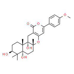 ChemSpider 2D Image | (3S,4aR,6aR,12aS,12bS)-3,4a,12a-Trihydroxy-9-(4-methoxyphenyl)-4,4,6a,12b-tetramethyl-1,3,4,4a,5,6,6a,12,12a,12b-decahydro-2H,11H-benzo[f]pyrano[4,3-b]chromen-11-one | C27H34O7