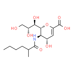 ChemSpider 2D Image | (6R)-2,6-Anhydro-3,5-dideoxy-5-[(2-methylhexanoyl)amino]-6-[(1R,2R)-1,2,3-trihydroxypropyl]-L-threo-hex-2-enonic acid | C16H27NO8
