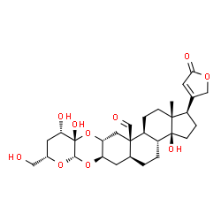 ChemSpider 2D Image | (1R,3aS,3bR,5aS,6aR,7aS,9S,11S,11aS,12aR,13aR,13bS,15aR)-3a,11,11a-Trihydroxy-9-(hydroxymethyl)-15a-methyl-1-(5-oxo-2,5-dihydro-3-furanyl)icosahydro-7aH,13aH-cyclopenta[7,8]phenanthro[2,3-b]pyrano[3,2
-e][1,4]dioxine-13a-carbaldehyde | C29H40O10