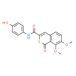 ChemSpider 2D Image | N-(4-Hydroxyphenyl)-7,8-dimethoxy-1-oxo-1H-isothiochromene-3-carboxamide | C18H15NO5S