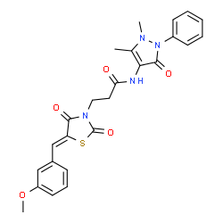 ChemSpider 2D Image | N-(1,5-Dimethyl-3-oxo-2-phenyl-2,3-dihydro-1H-pyrazol-4-yl)-3-[(5Z)-5-(3-methoxybenzylidene)-2,4-dioxo-1,3-thiazolidin-3-yl]propanamide | C25H24N4O5S