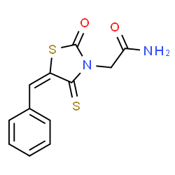 ChemSpider 2D Image | 2-[(5E)-5-Benzylidene-2-oxo-4-thioxo-1,3-thiazolidin-3-yl]acetamide | C12H10N2O2S2