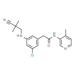 ChemSpider 2D Image | 2-{3-Chloro-5-[(2-cyano-2-methylpropyl)amino]phenyl}-N-(4-methyl-3-pyridinyl)acetamide | C19H21ClN4O