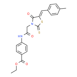 ChemSpider 2D Image | Ethyl 4-({[(5Z)-5-(4-methylbenzylidene)-4-oxo-2-thioxo-1,3-thiazolidin-3-yl]acetyl}amino)benzoate | C22H20N2O4S2