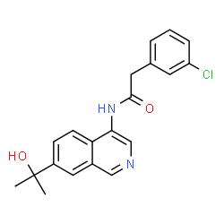 ChemSpider 2D Image | 2-(3-Chlorophenyl)-N-[7-(2-hydroxy-2-propanyl)-4-isoquinolinyl]acetamide | C20H19ClN2O2