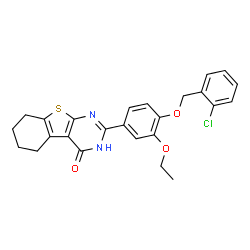 ChemSpider 2D Image | 2-{4-[(2-Chlorobenzyl)oxy]-3-ethoxyphenyl}-5,6,7,8-tetrahydro[1]benzothieno[2,3-d]pyrimidin-4(3H)-one | C25H23ClN2O3S