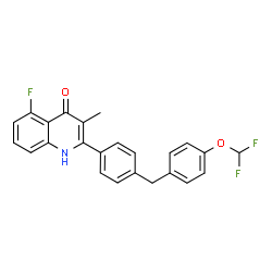 ChemSpider 2D Image | 2-{4-[4-(Difluoromethoxy)benzyl]phenyl}-5-fluoro-3-methyl-4(1H)-quinolinone | C24H18F3NO2