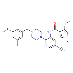 ChemSpider 2D Image | N-{5-Cyano-2-[4-(3-fluoro-5-methoxybenzyl)-1-piperazinyl]-3-pyridinyl}-3-methoxy-1-methyl-1H-pyrazole-4-carboxamide | C24H26FN7O3