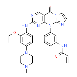 ChemSpider 2D Image | N-{3-[2-{[2-Ethoxy-4-(4-methyl-1-piperazinyl)phenyl]amino}-5-oxoimidazo[1,2-a]pyrimido[4,5-d]pyrimidin-10(5H)-yl]phenyl}acrylamide | C30H31N9O3