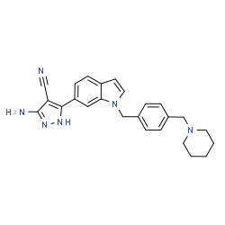 ChemSpider 2D Image | 3-Amino-5-{1-[4-(1-piperidinylmethyl)benzyl]-1H-indol-6-yl}-1H-pyrazole-4-carbonitrile | C25H26N6
