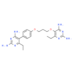 ChemSpider 2D Image | 5-(4-{3-[(2,4-Diamino-6-ethyl-5-pyrimidinyl)oxy]propoxy}phenyl)-6-ethyl-2,4-pyrimidinediamine | C21H28N8O2