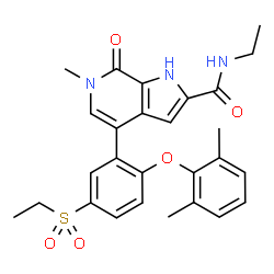 ChemSpider 2D Image | 4-[2-(2,6-Dimethylphenoxy)-5-(ethylsulfonyl)phenyl]-N-ethyl-6-methyl-7-oxo-6,7-dihydro-1H-pyrrolo[2,3-c]pyridine-2-carboxamide | C27H29N3O5S