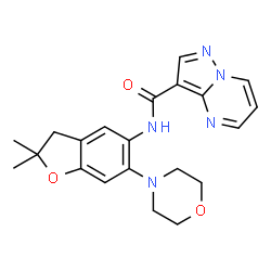 ChemSpider 2D Image | N-[2,2-Dimethyl-6-(4-morpholinyl)-2,3-dihydro-1-benzofuran-5-yl]pyrazolo[1,5-a]pyrimidine-3-carboxamide | C21H23N5O3