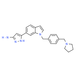 ChemSpider 2D Image | 5-{1-[4-(1-Pyrrolidinylmethyl)benzyl]-1H-indol-6-yl}-1H-pyrazol-3-amine | C23H25N5