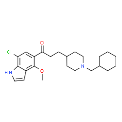 ChemSpider 2D Image | 1-(7-Chloro-4-methoxy-1H-indol-5-yl)-3-[1-(cyclohexylmethyl)-4-piperidinyl]-1-propanone | C24H33ClN2O2