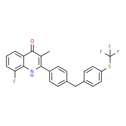 ChemSpider 2D Image | 8-Fluoro-3-methyl-2-(4-{4-[(trifluoromethyl)sulfanyl]benzyl}phenyl)-4(1H)-quinolinone | C24H17F4NOS