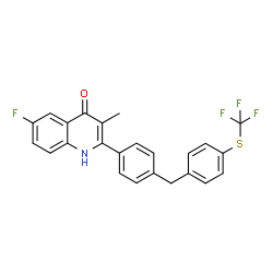 ChemSpider 2D Image | 6-Fluoro-3-methyl-2-(4-{4-[(trifluoromethyl)sulfanyl]benzyl}phenyl)-4(1H)-quinolinone | C24H17F4NOS