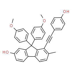 ChemSpider 2D Image | 8-[(4-Hydroxyphenyl)ethynyl]-9,9-bis(4-methoxyphenyl)-7-methyl-9H-fluoren-2-ol | C36H28O4